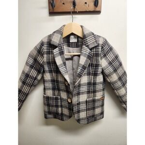 Popelin Kids Blazer Size S Brown Plaid Wool Blend Coat Jacket Boys‎
